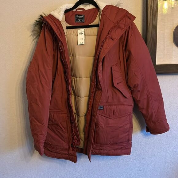 Abercrombie & Fitch Men's Sherpa Lined Cotton Faux Fur Heavy Parka Coat Sz M NWT - Picture 1 of 17